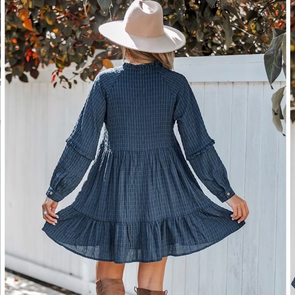 Cupshe Grid Print Navy Ruffled Mini Dress size L - Picture 14 of 14